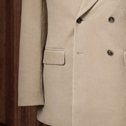 Cream Corduroy  Suit, Double Breasted, Close up of the pockets and buttons 