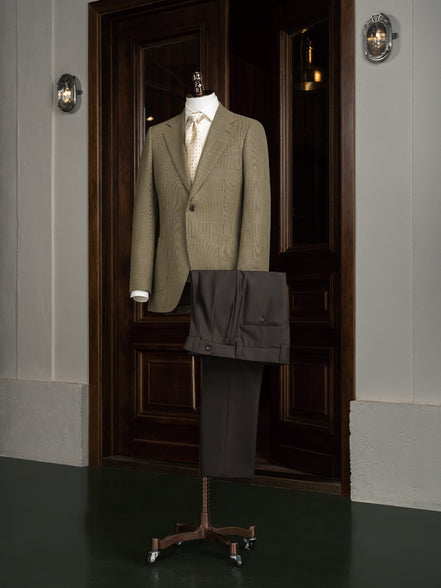Light Sage Green Jacket & Dark Brown Trousers