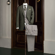 Olive Blazer & Light Grey Trousers
