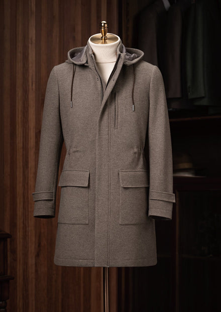 Unisex Wool Overcoat with Fitted Drawrope